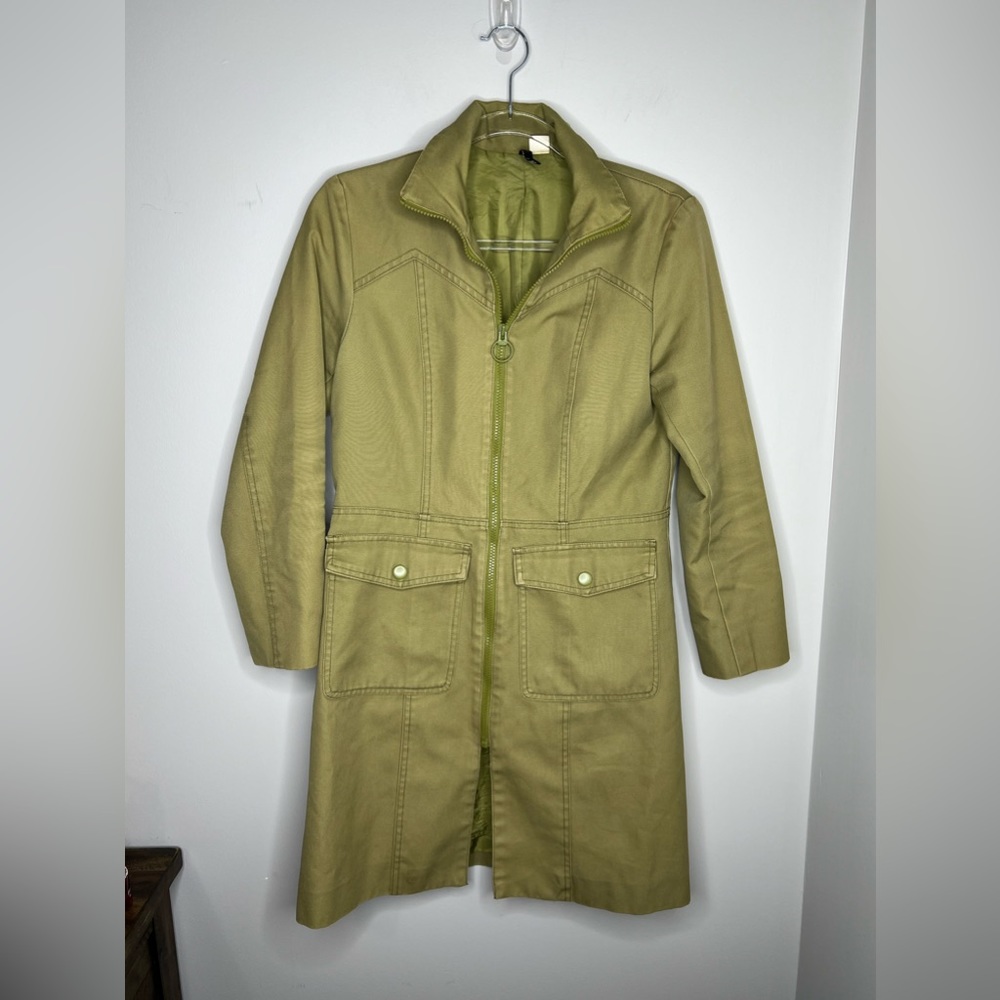 DIVIDED by H&M. OLIVE GREEN LONG COAT. ZIP FRONT. POCKETS. SIZE 36/US 6. - Picture 4 of 8